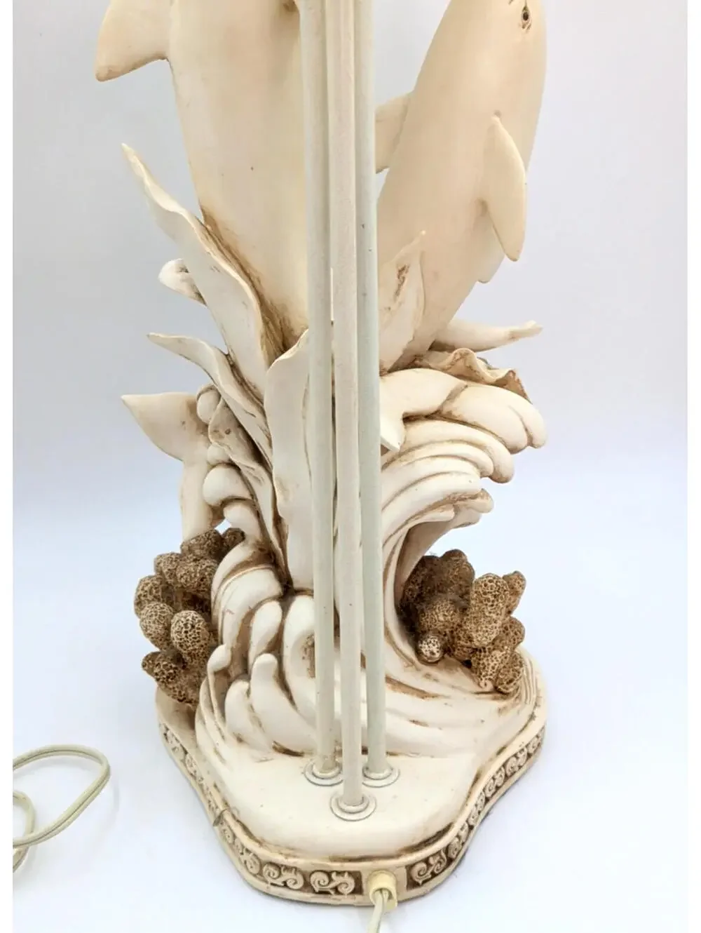 VTG Ceramic Sculpted 3D Dolphins Table Lamp 3 Lights Glass Tulip Shades 30